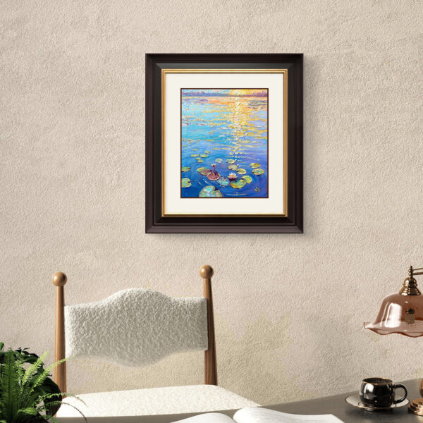 Morning Call — Dallas Deng oil painting, interior wall view, light and calm.