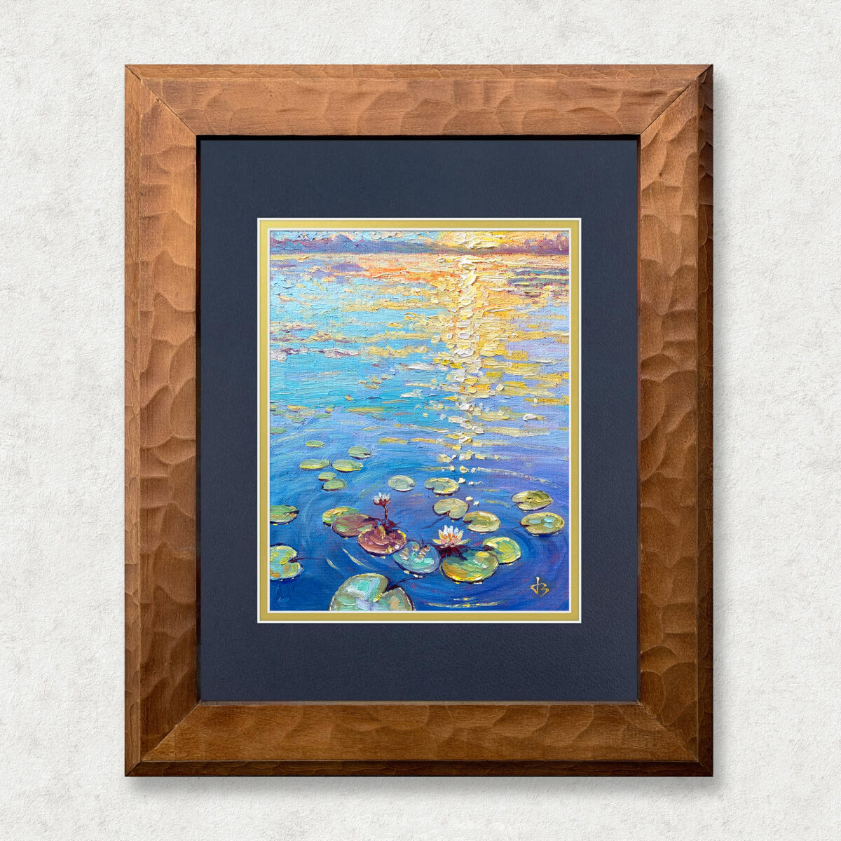 Morning Call Walnut — Dallas Deng oil painting, framed view, light and calm.