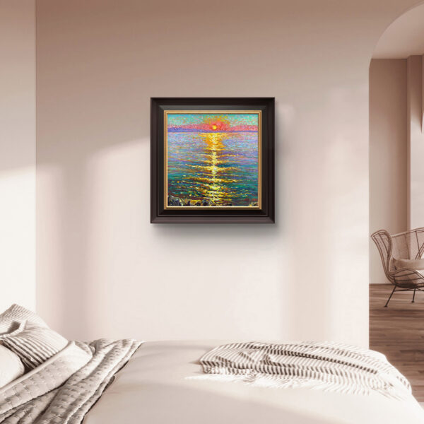 Oak Bay Awaken — Dallas Deng oil painting, interior wall view, light and calm.