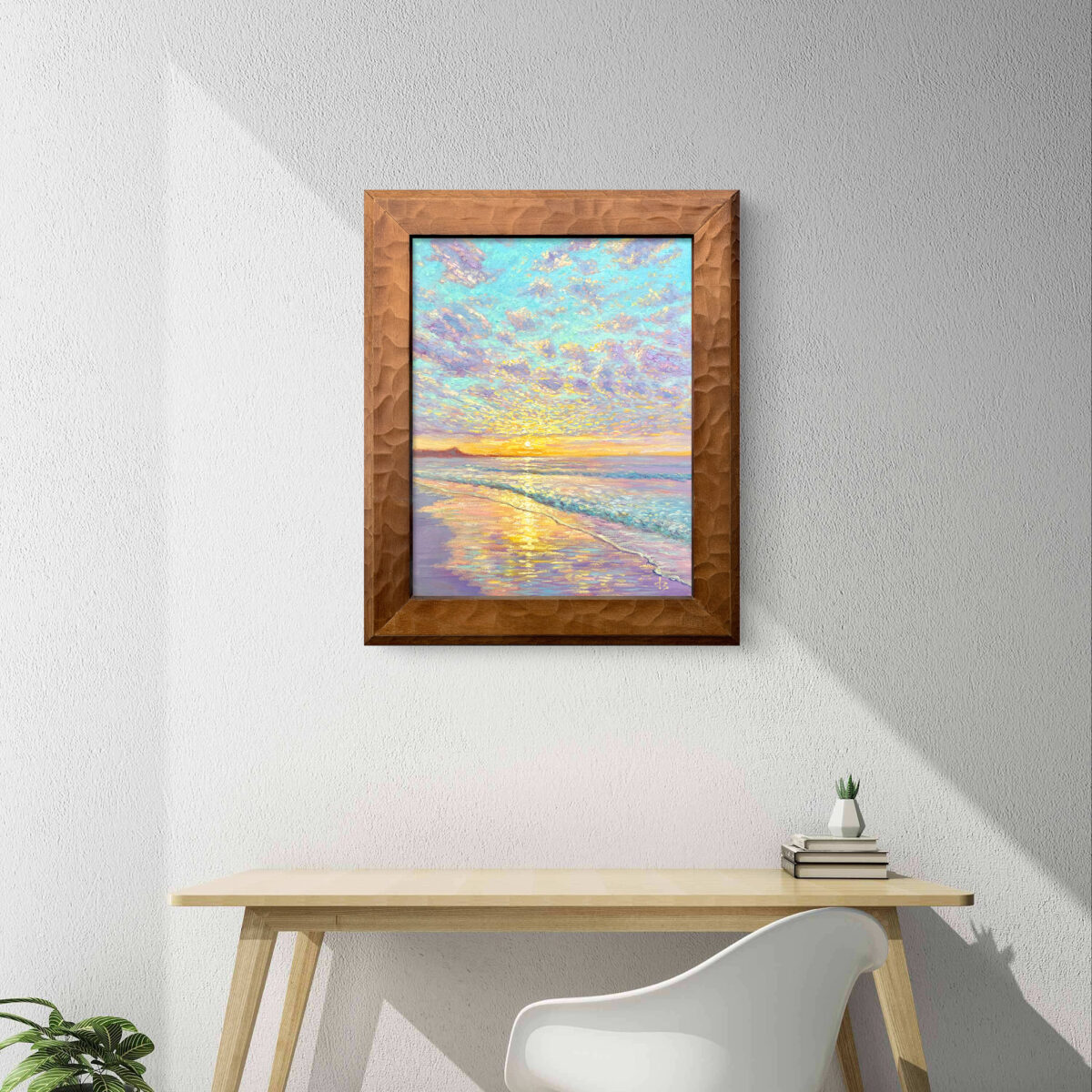 Ocean Embrace at Sunset 1 1 — Dallas Deng oil painting, interior wall view, light and calm.