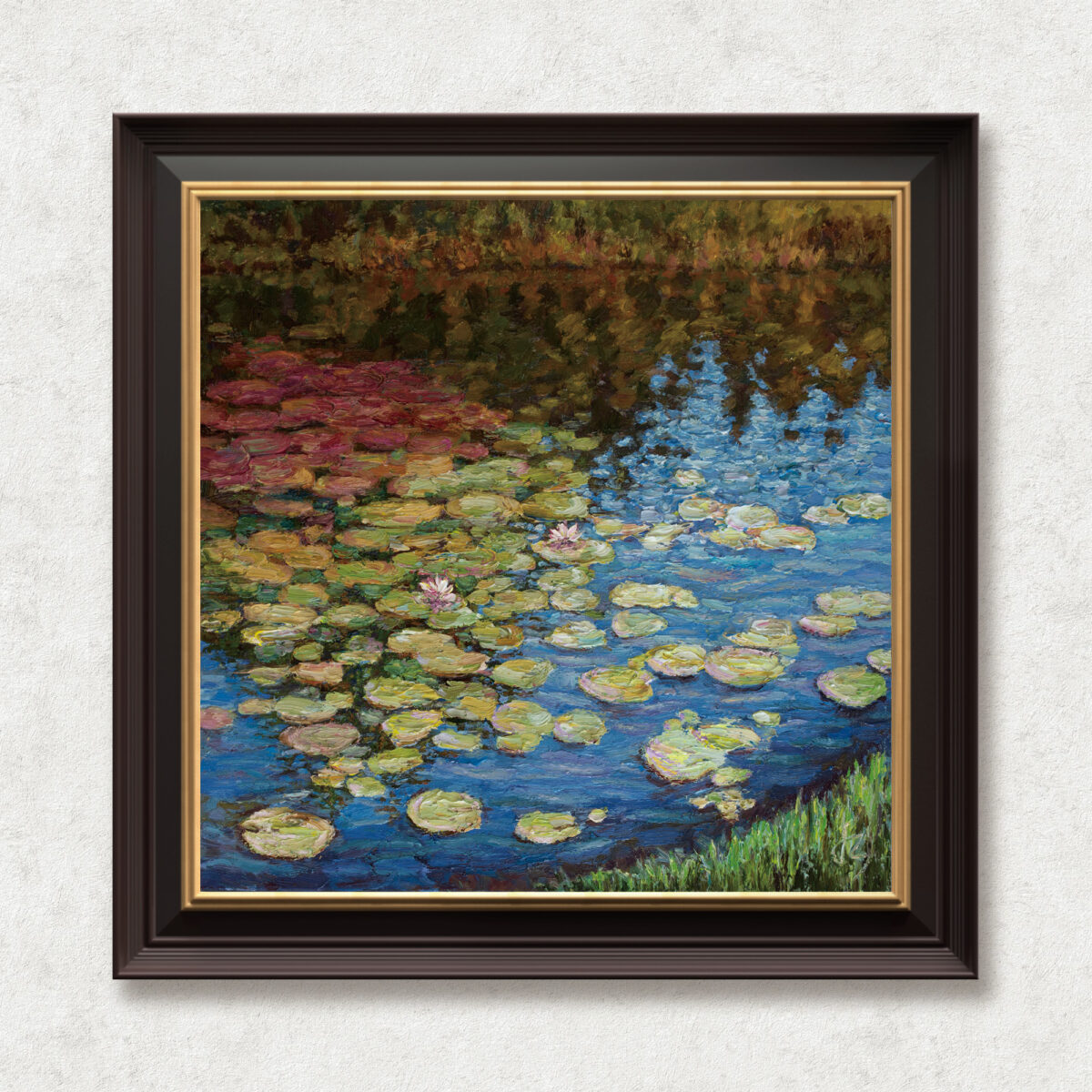 Overflow — Dallas Deng oil painting, framed view, light and calm.