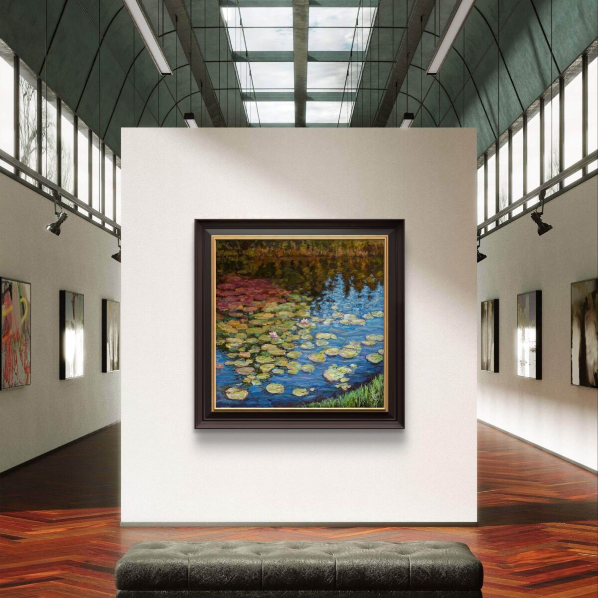 Overflow — Dallas Deng oil painting, interior wall view, light and calm.