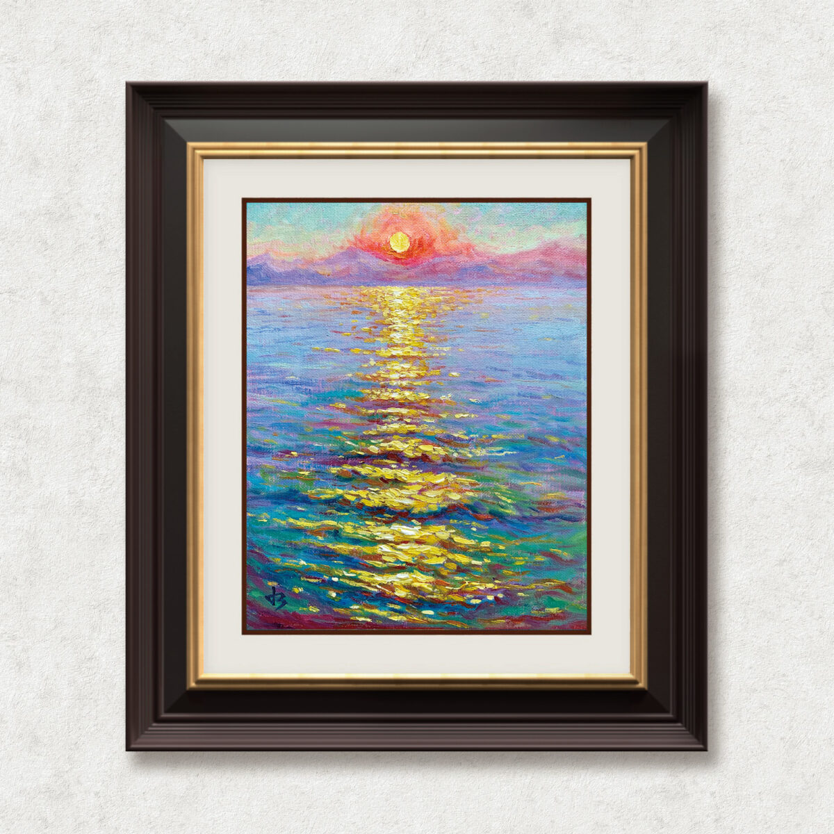 Peachy Cream — Dallas Deng oil painting, framed view, light and calm.