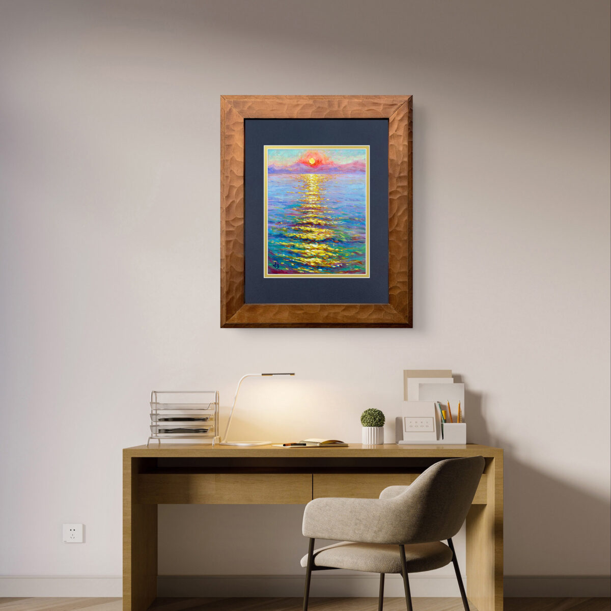 Peachy Cream — Dallas Deng oil painting, interior wall view, light and calm.