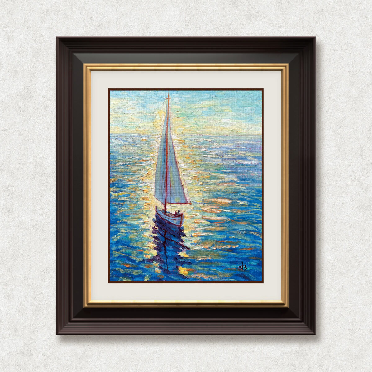 Pi — Dallas Deng oil painting, framed view, light and calm.