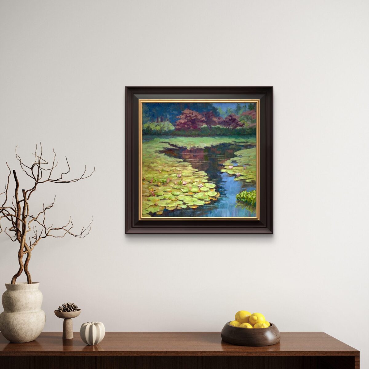 Pond — Dallas Deng oil painting, interior wall view, light and calm.