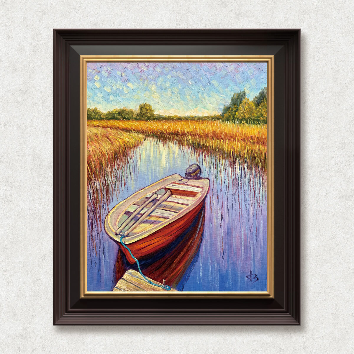 Ready to Go — Dallas Deng oil painting, framed view, light and calm.