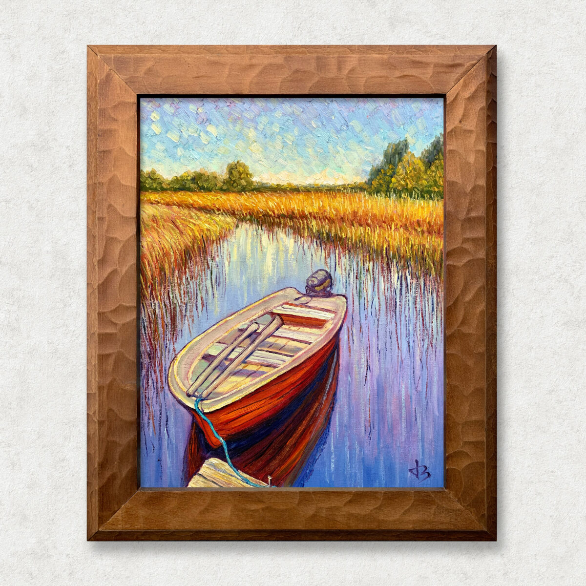 Ready to Go — Dallas Deng oil painting, framed view, light and calm.