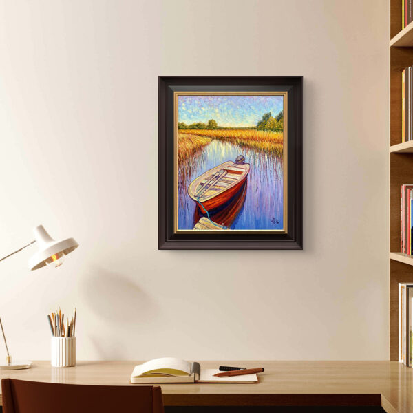 Ready to Go — Dallas Deng oil painting, interior wall view, light and calm.