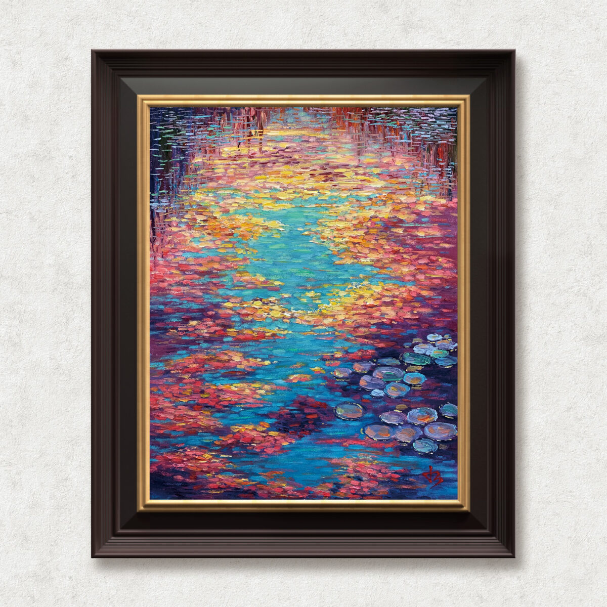 Realm of Flowing Light — Dallas Deng oil painting, framed view, light and calm.