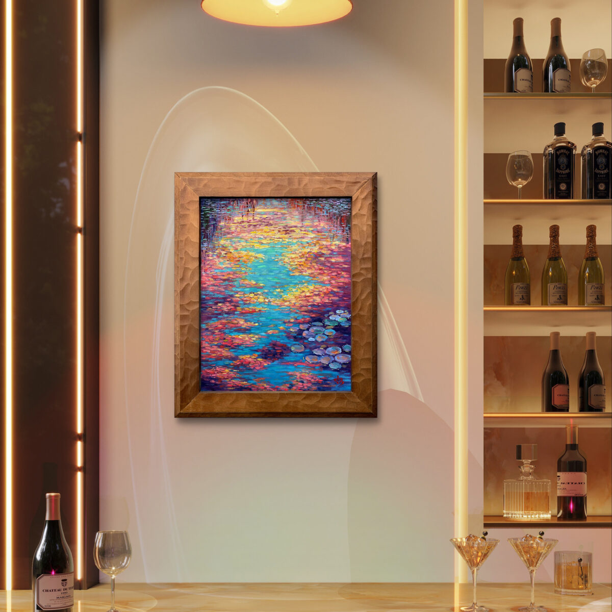 Realm of Flowing Light 2 — Dallas Deng oil painting, interior wall view, light and calm.