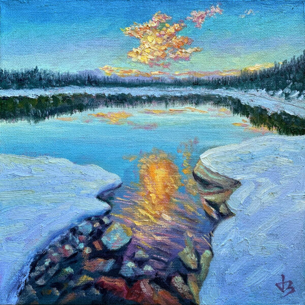 Realm of Ice and Flame — Dallas Deng landscape oil painting, light and calm.