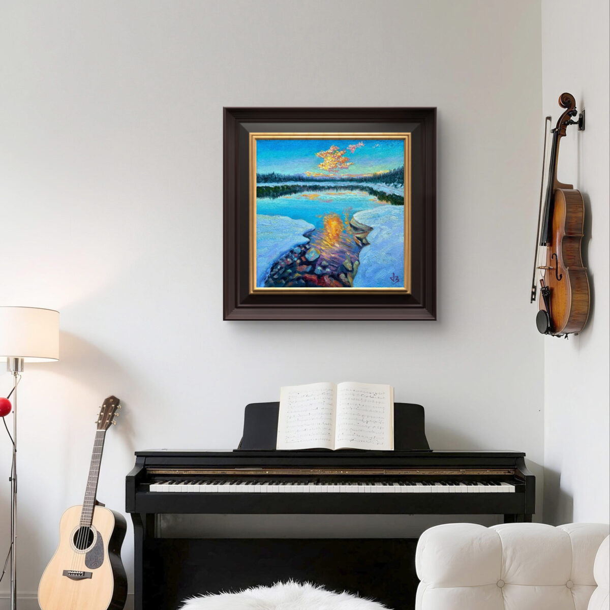 Realm of Ice and Flame — Dallas Deng oil painting, interior wall view, light and calm.