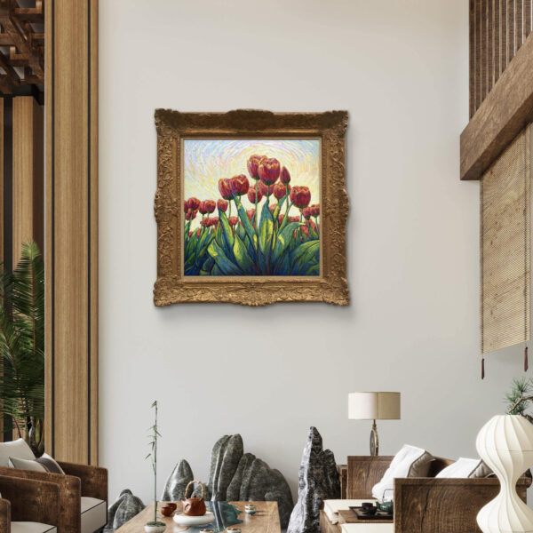 Red Mousse Cake — Dallas Deng oil painting, interior wall view, light and calm.