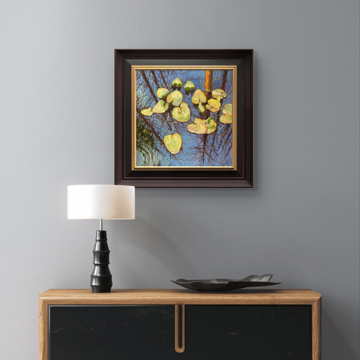 Reflection 3 — Dallas Deng oil painting, interior wall view, light and calm.