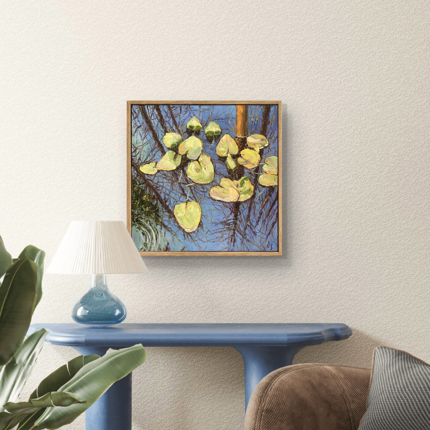 Reflection — Dallas Deng oil painting, interior wall view, light and calm.