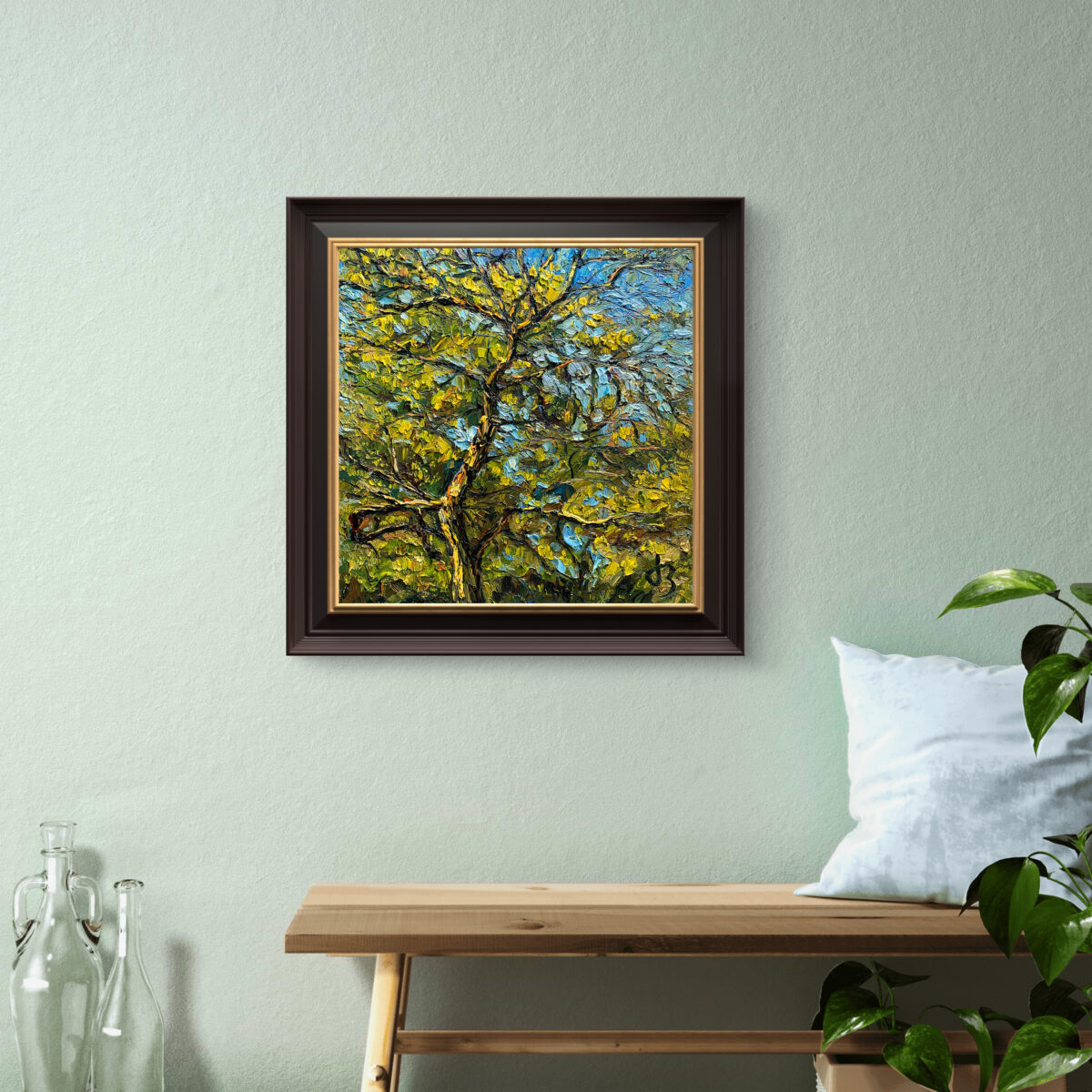 Relaxing 1 1 — Dallas Deng oil painting, interior wall view, light and calm.