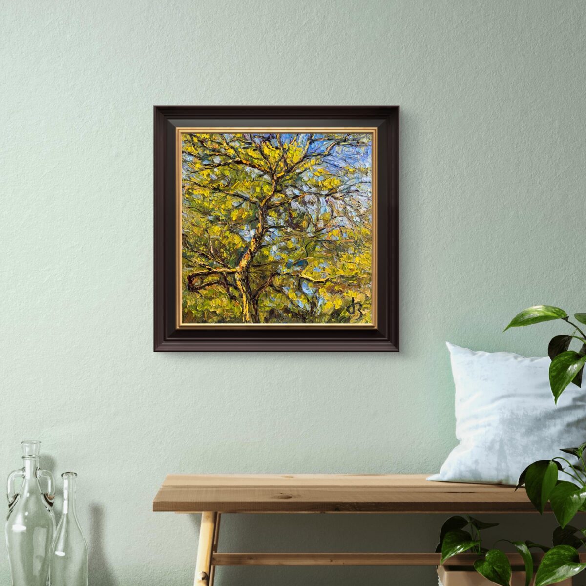 Relaxing — Dallas Deng oil painting, interior wall view, light and calm.