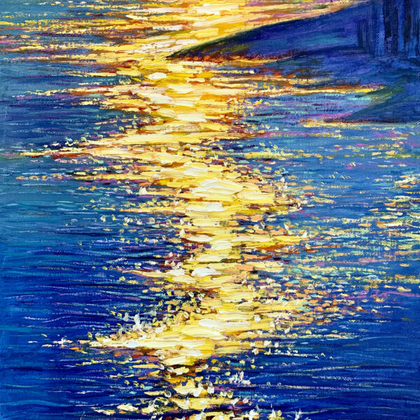 Rift of Light — Dallas Deng seascape oil painting, light and calm.