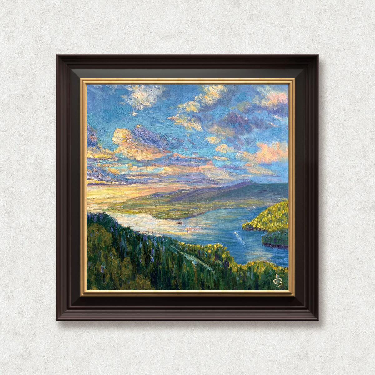 Right After Rain Drop — Dallas Deng oil painting, framed view, light and calm.