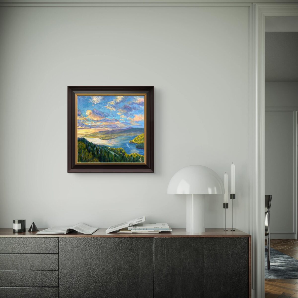Right After Rain Drop — Dallas Deng oil painting, interior wall view, light and calm.