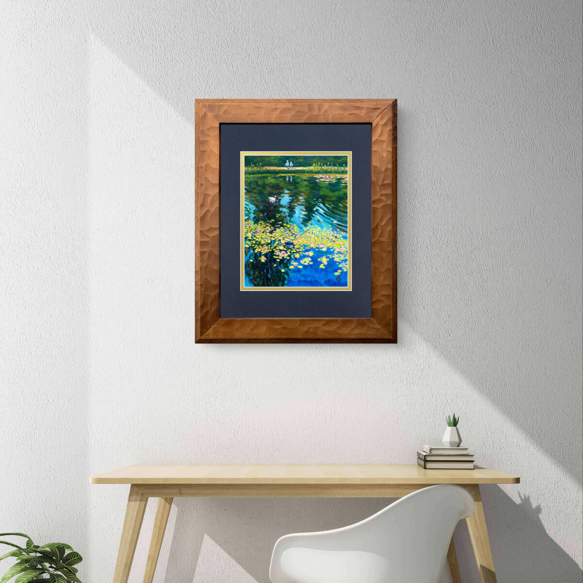 Ripples of Tiny Lotus Leaves — Dallas Deng oil painting, interior wall view, light and calm.