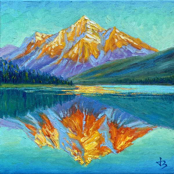 Rockies Morning Glow — Dallas Deng landscape oil painting, light and calm.