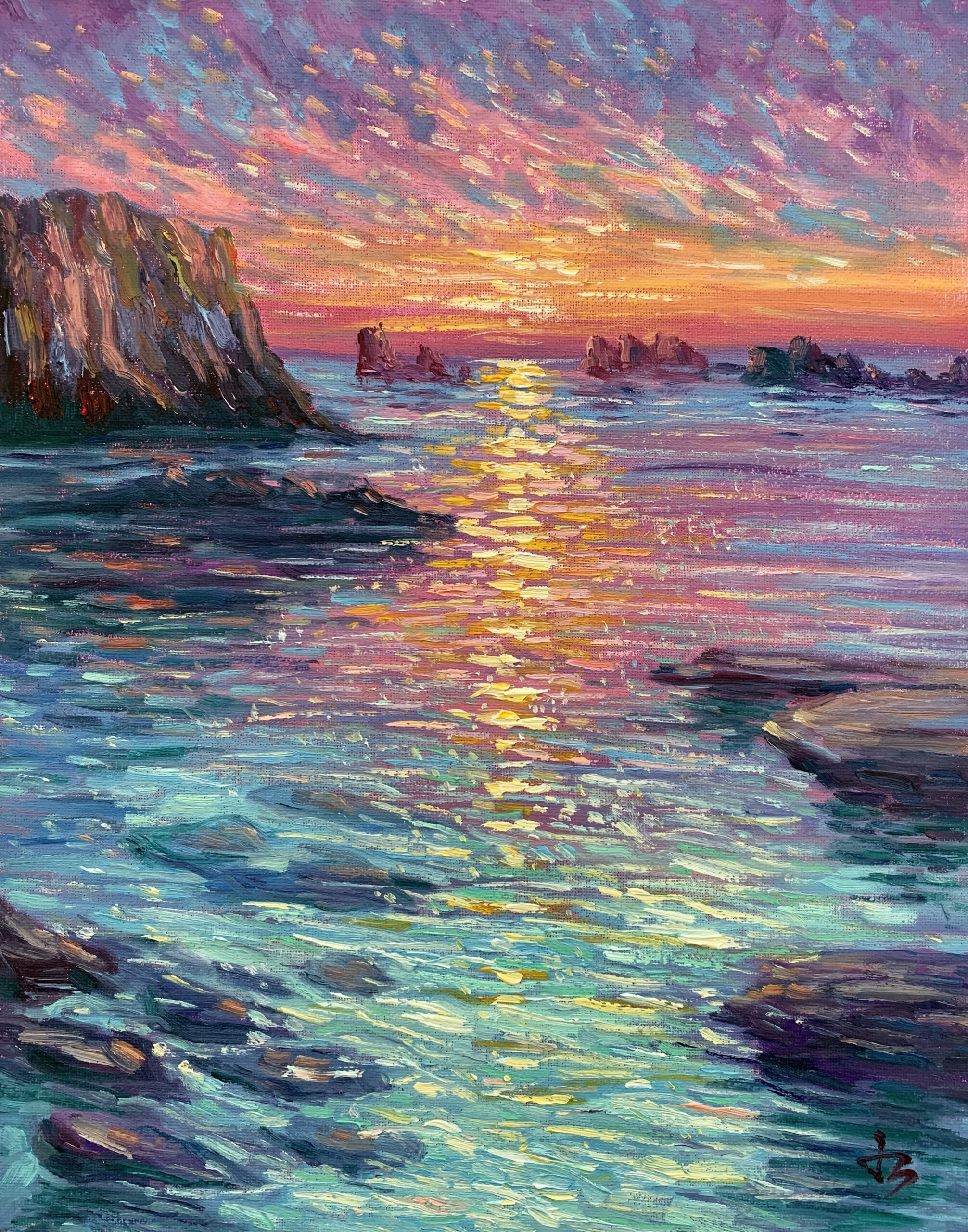 Sea at Dusk — Dallas Deng seascape oil painting, light and calm.