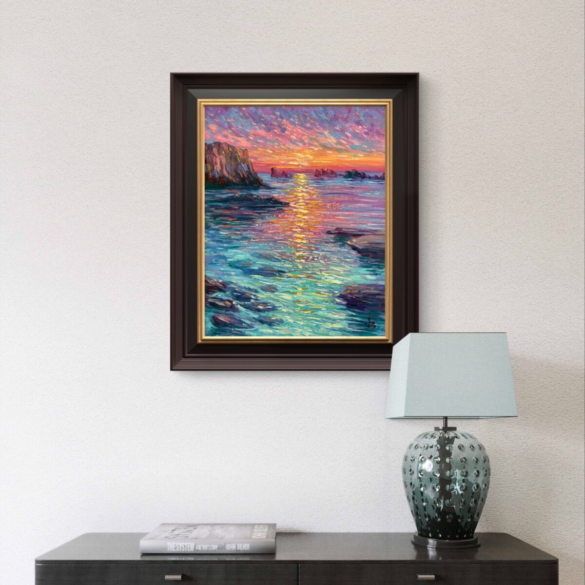 Sea at Dusk — Dallas Deng oil painting, interior wall view, light and calm.