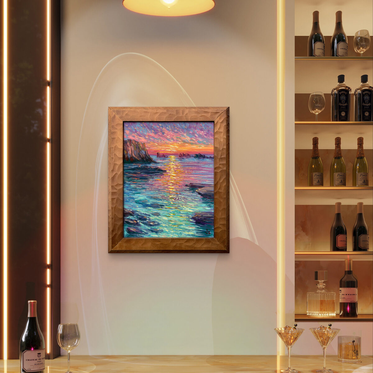Sea at Dusk 3 — Dallas Deng oil painting, interior wall view, light and calm.
