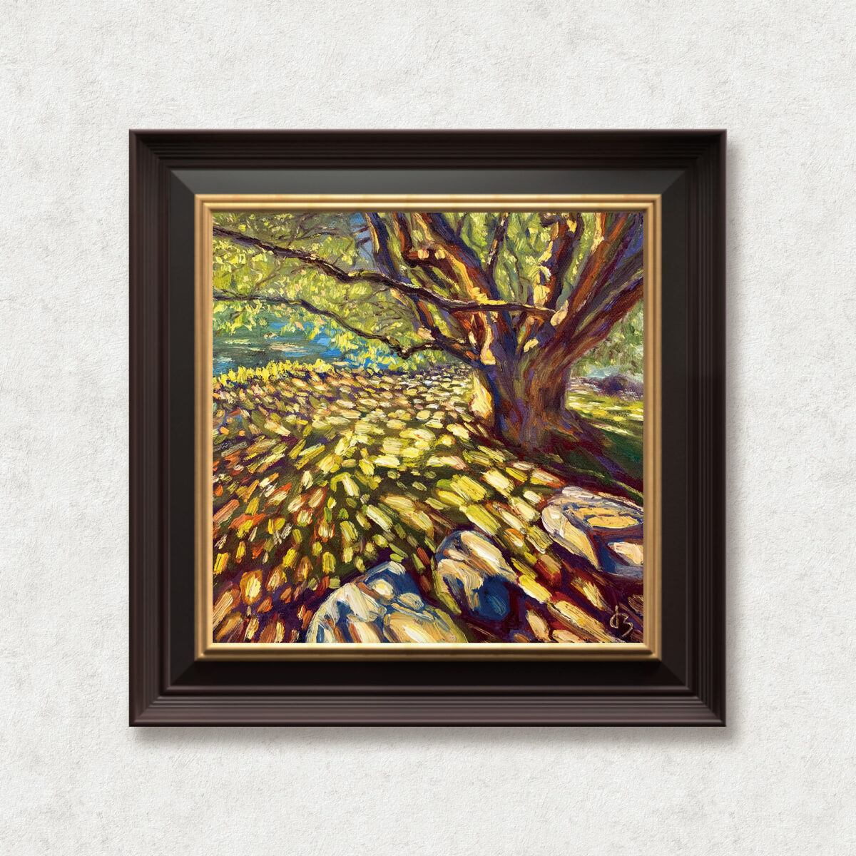 Shadow — Dallas Deng oil painting, framed view, light and calm.