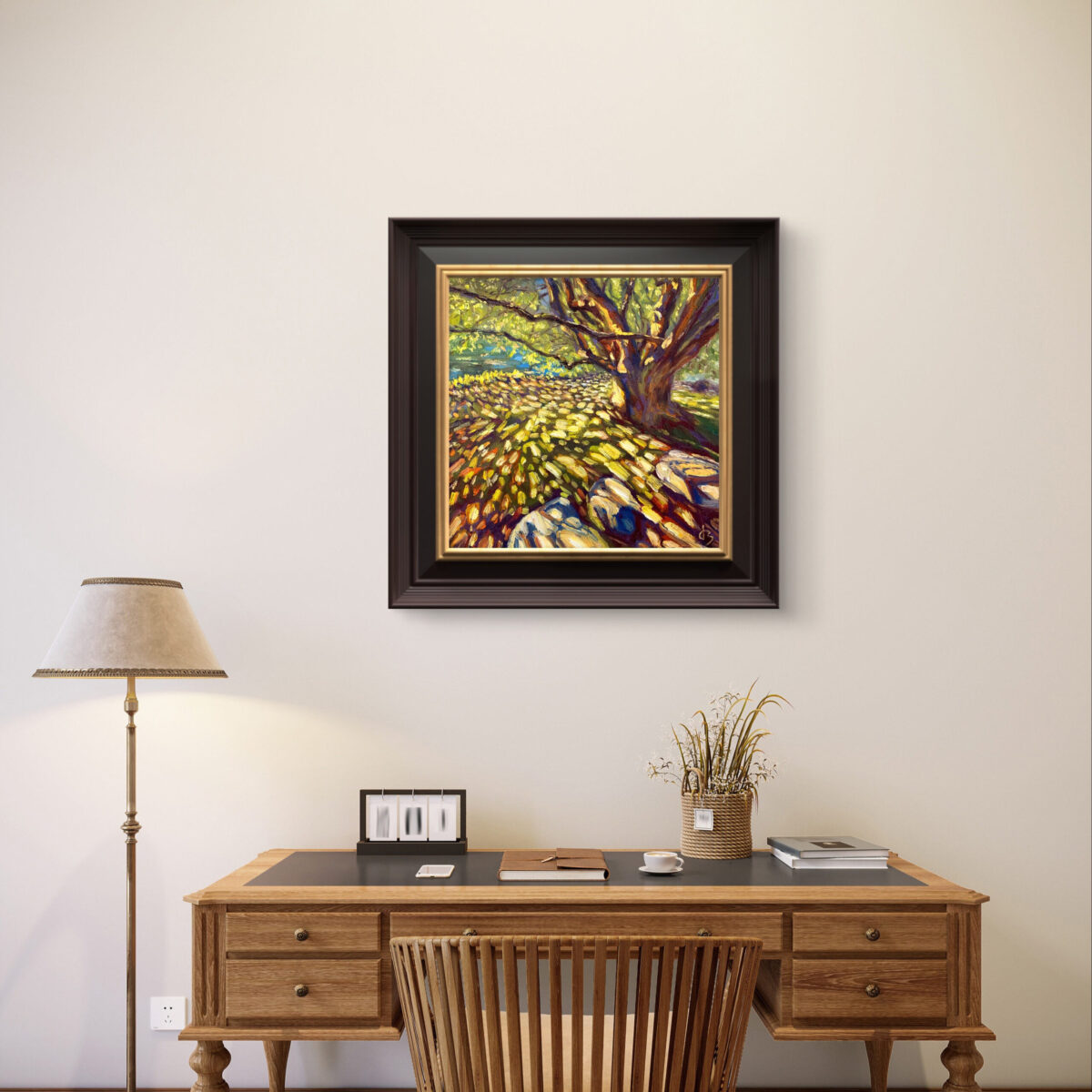 Shadow 2 — Dallas Deng oil painting, interior wall view, light and calm.