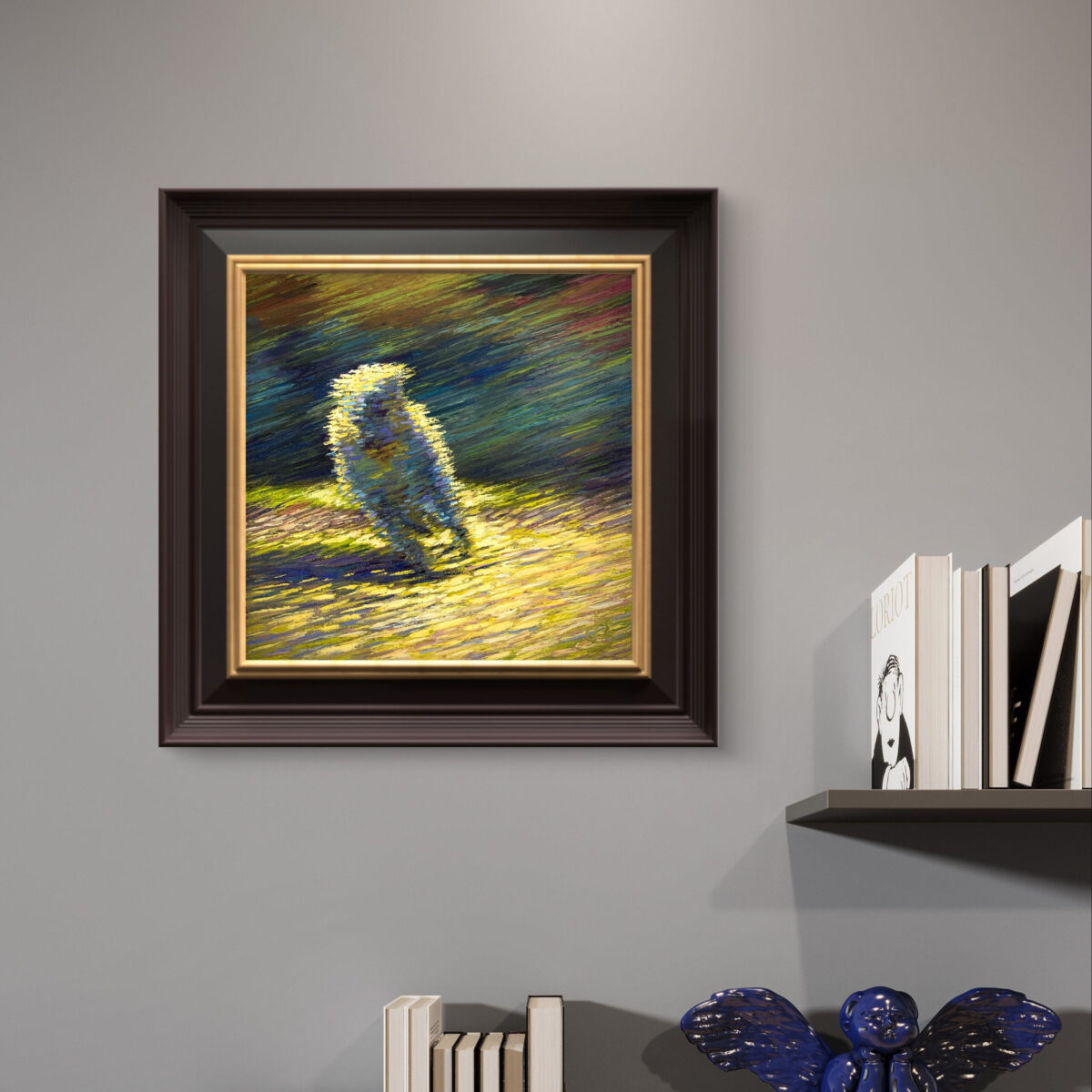 Speeding 3 — Dallas Deng oil painting, interior wall view, light and calm.