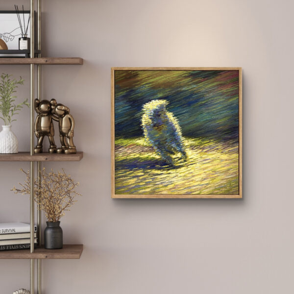 Speeding — Dallas Deng oil painting, interior wall view, light and calm.