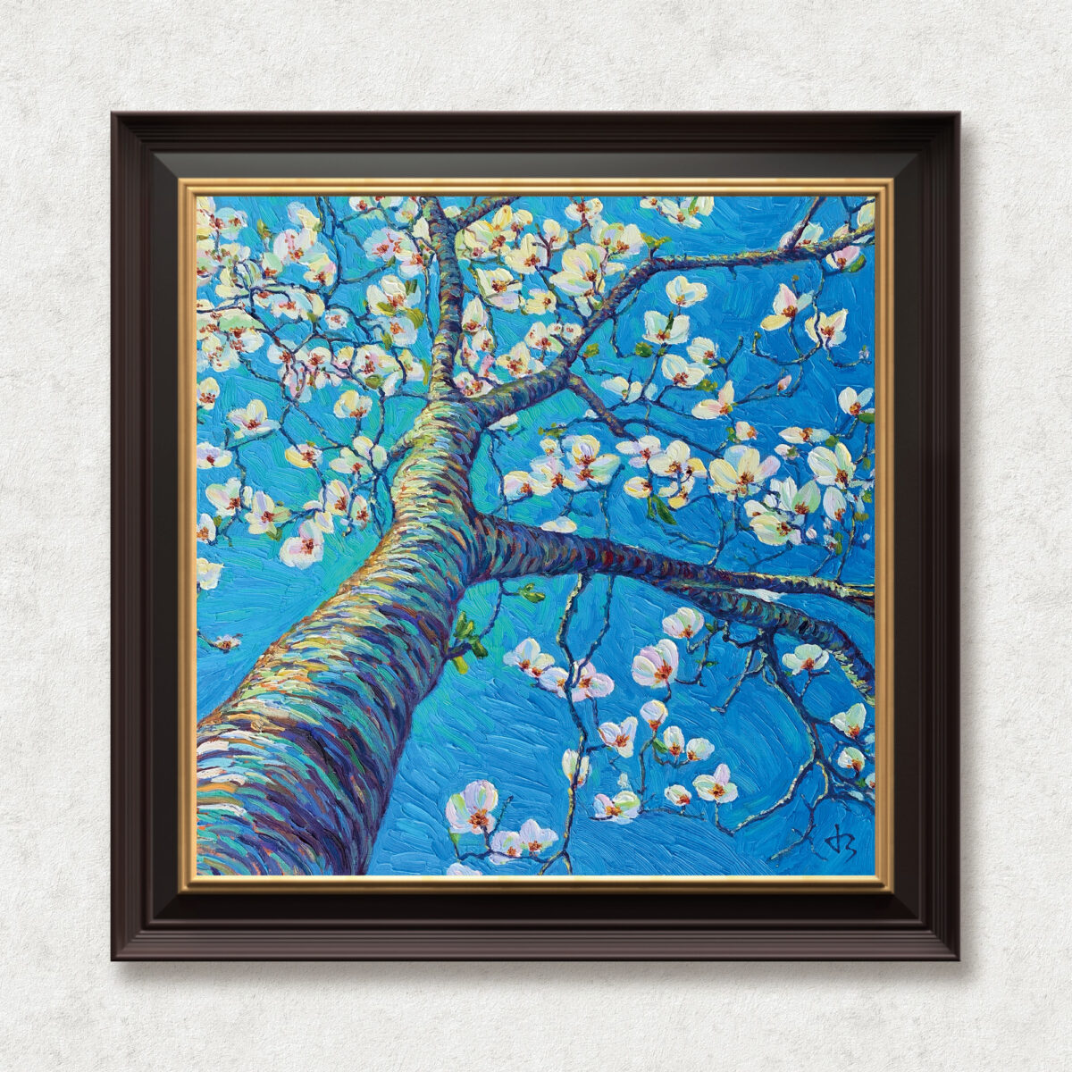 Spring to Life — Dallas Deng oil painting, framed view, light and calm.