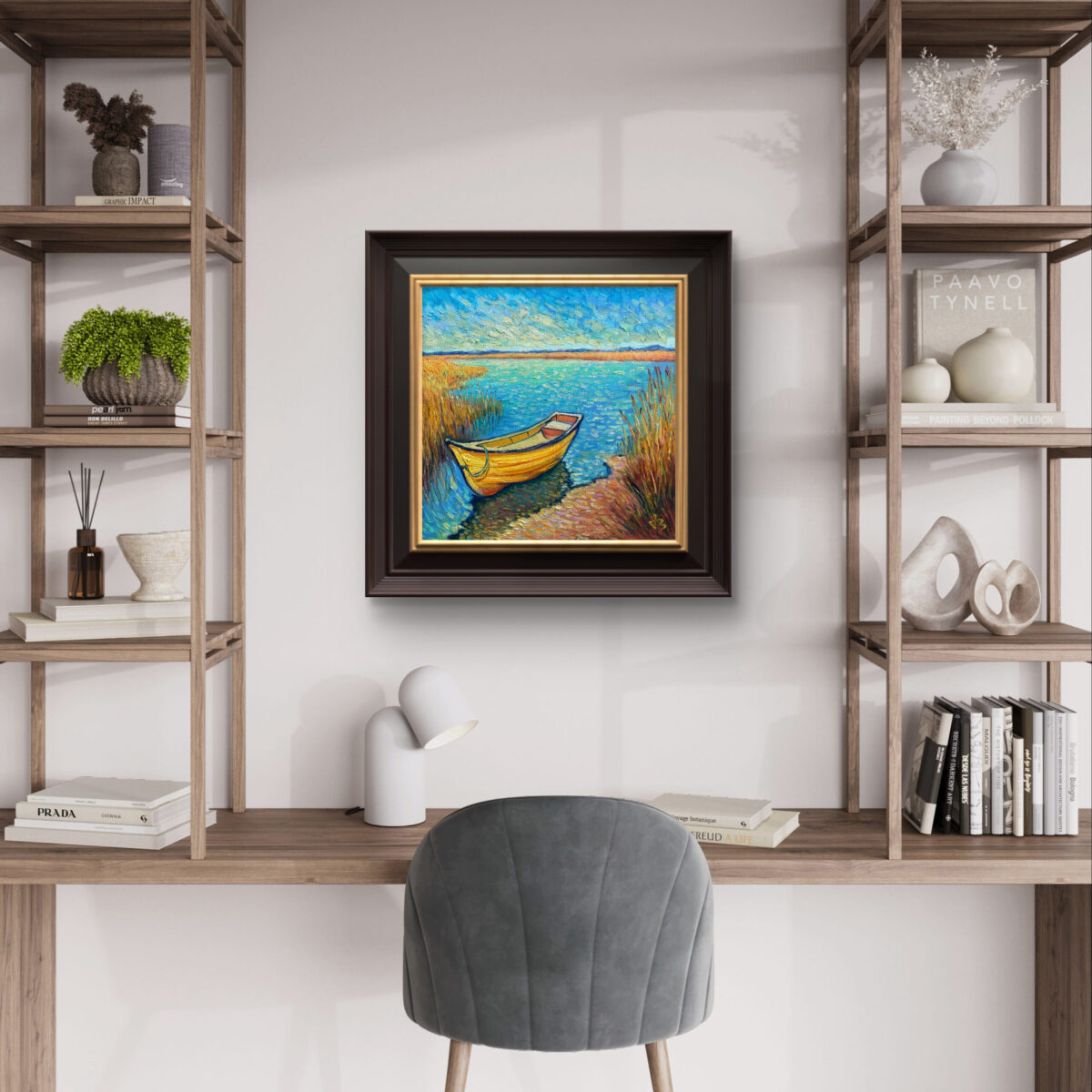 Waters 5 — Dallas Deng still life oil painting, interior wall view, light and calm.