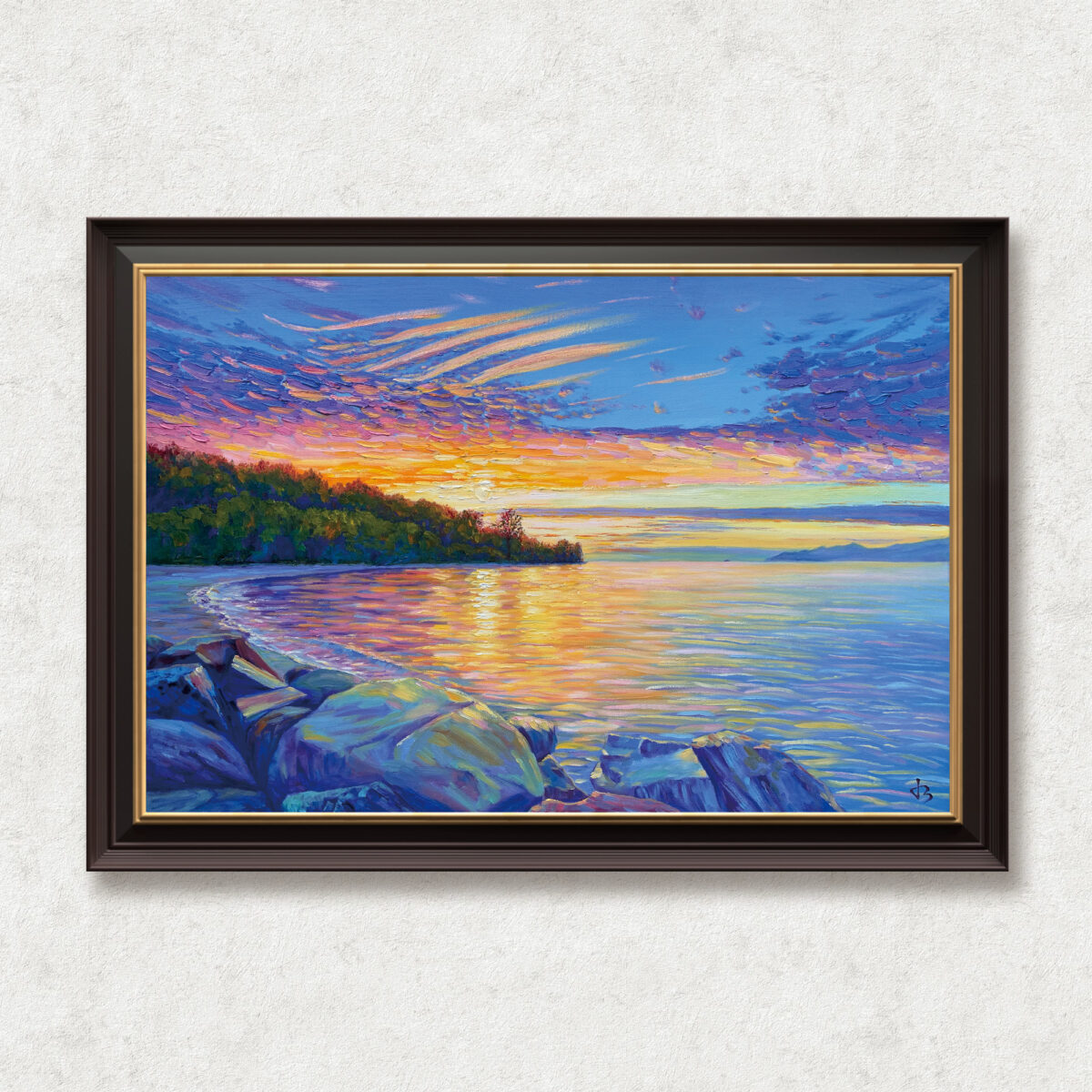 The Apricot Violet Hour — Dallas Deng oil painting, framed view, light and calm.