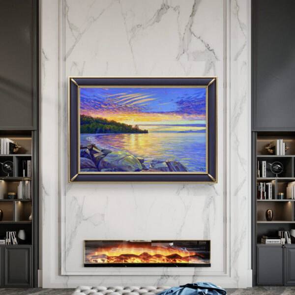 The Apricot Violet Hour — Dallas Deng oil painting, interior wall view, light and calm.