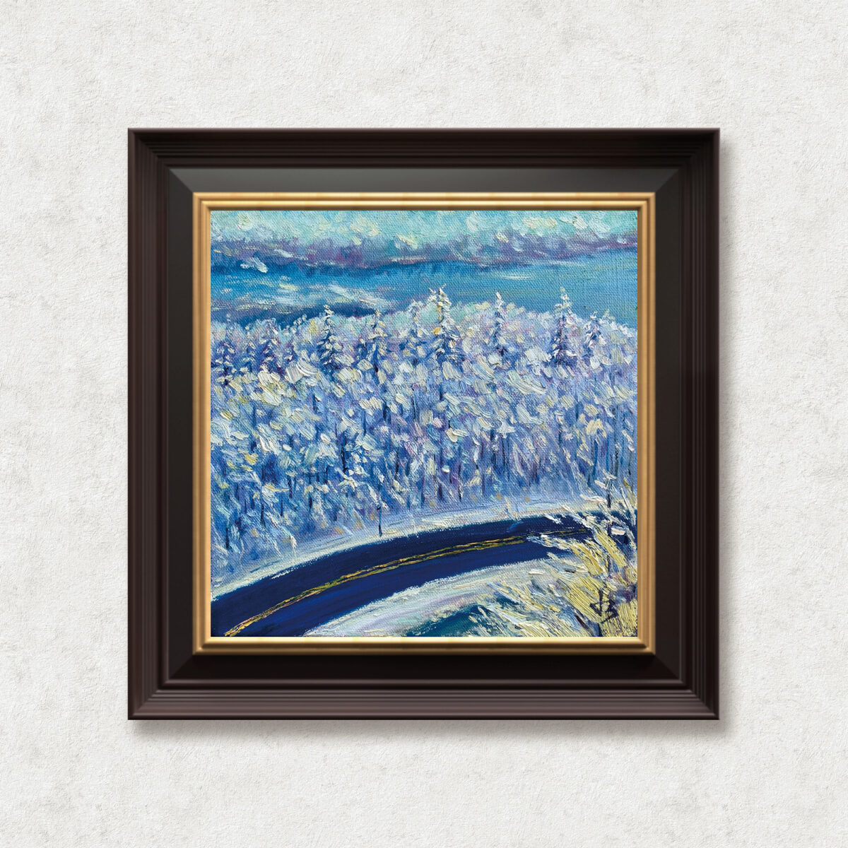 The Silent Arc — Dallas Deng oil painting, framed view, light and calm.