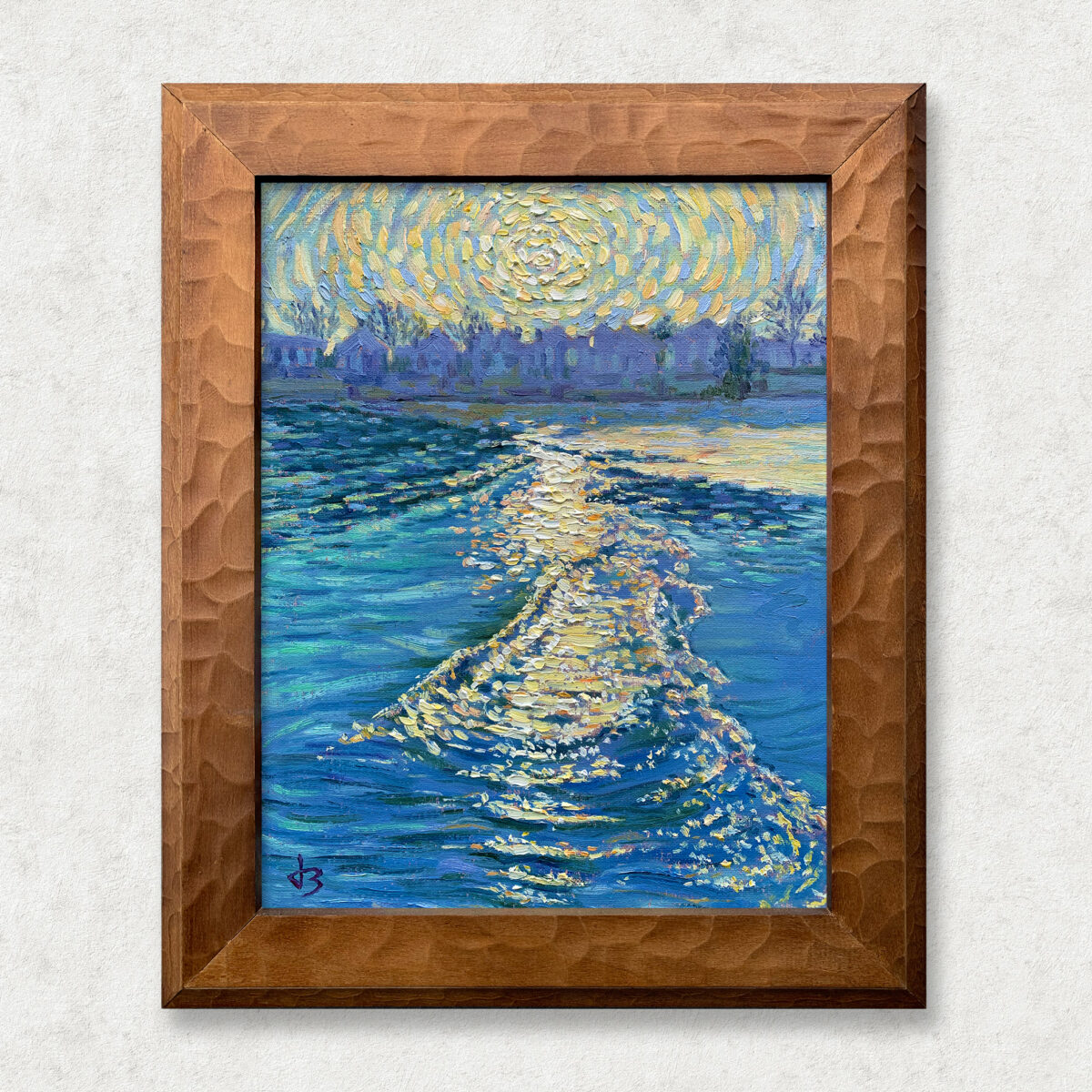 Tide Walnut — Dallas Deng oil painting, framed view, light and calm.