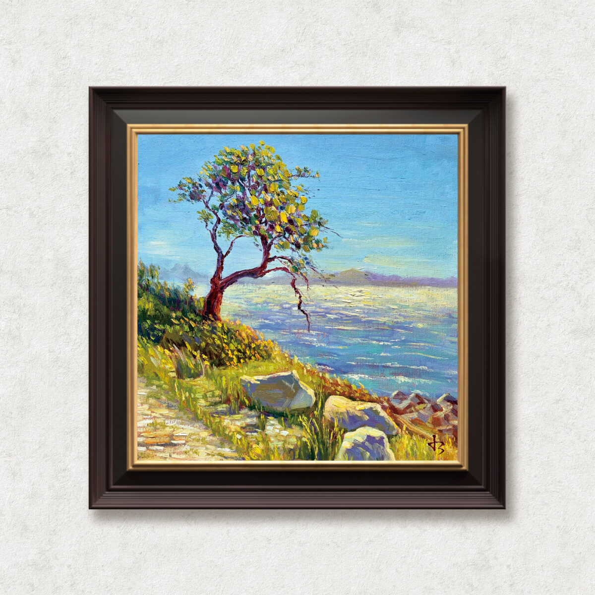 Tides of Light — Dallas Deng oil painting, framed view, light and calm.