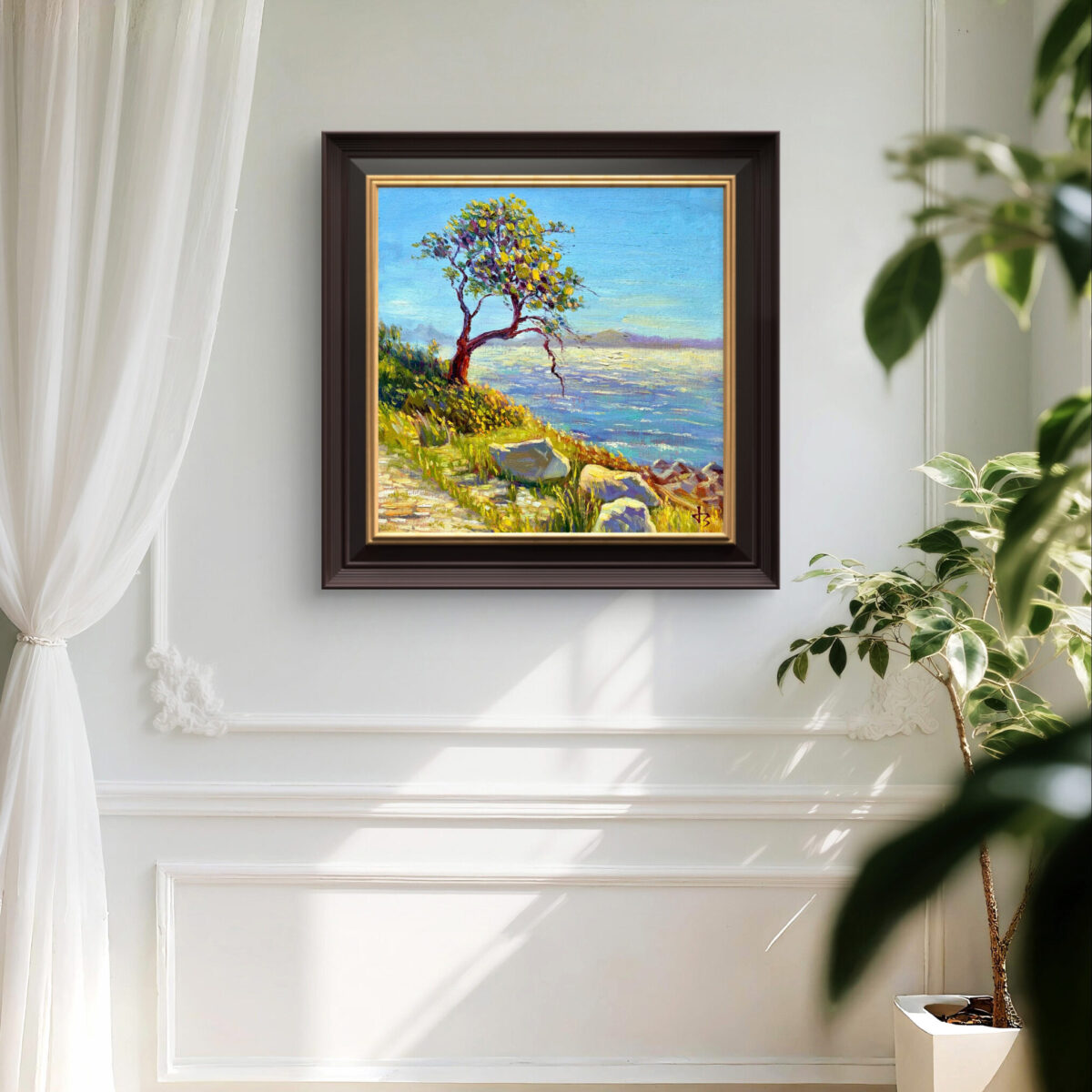 Tides of Light — Dallas Deng oil painting, interior wall view, light and calm.