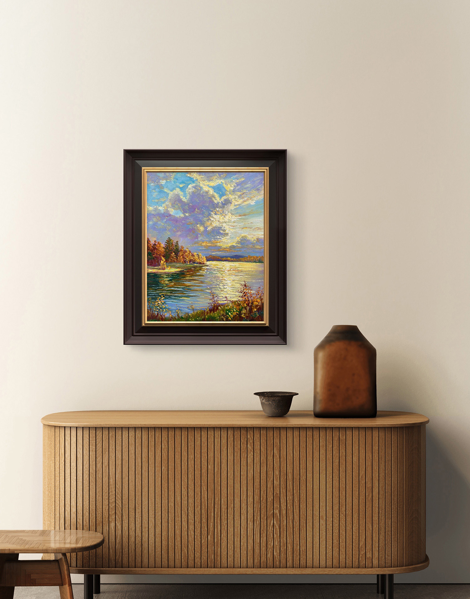 Tranquility of Autumn — Dallas Deng oil painting, interior wall view, light and calm.