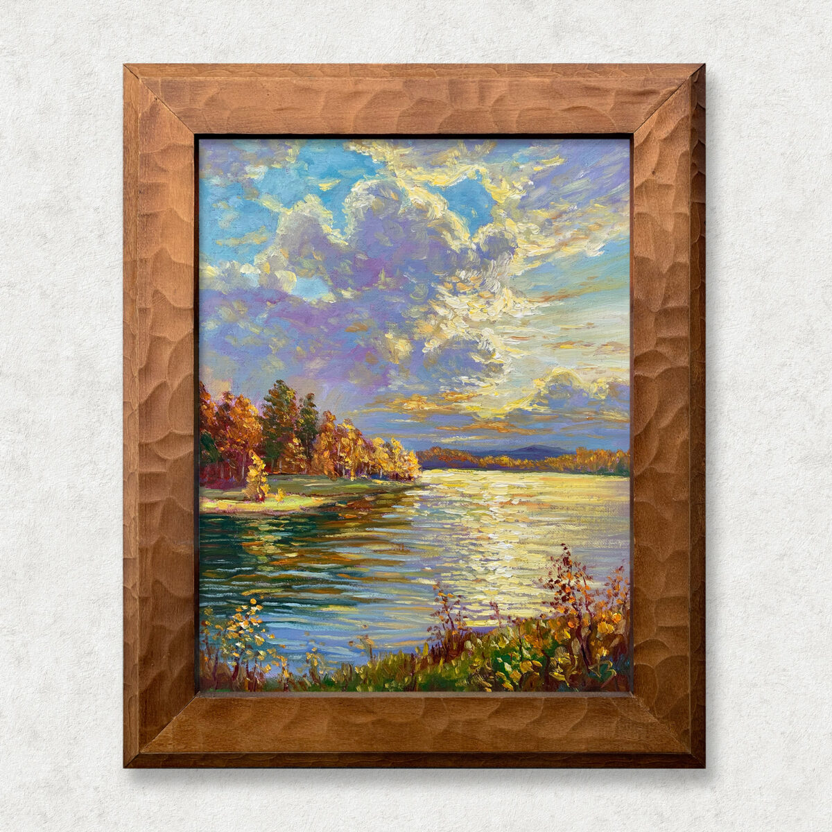 Tranquility of Autumn Walnut — Dallas Deng oil painting, framed view, light and calm.