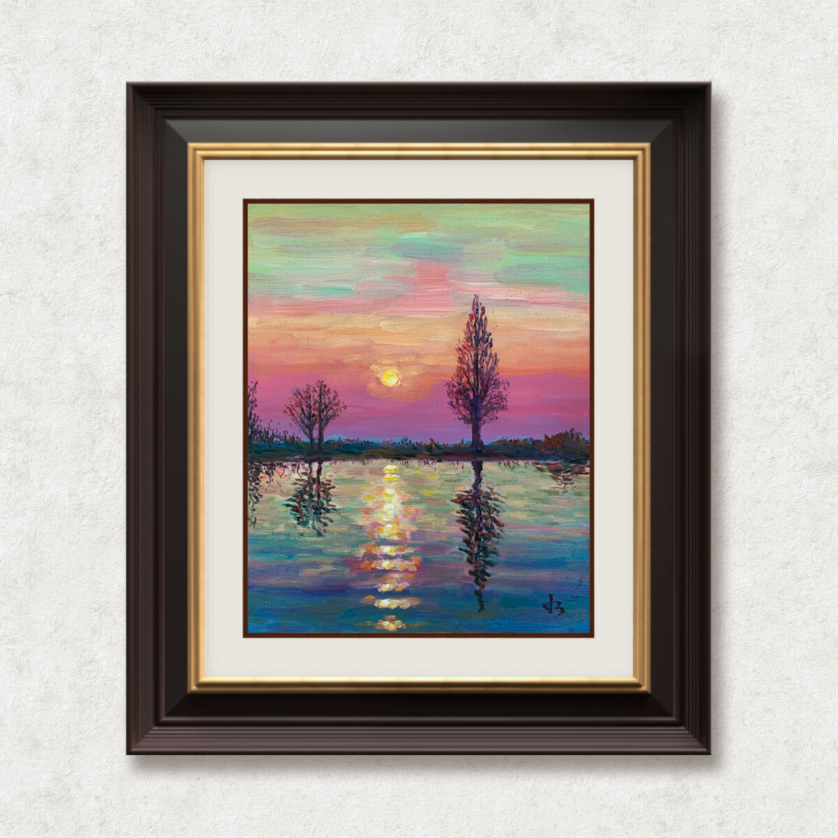 Whispers of Twilight — Dallas Deng oil painting, framed view, light and calm.