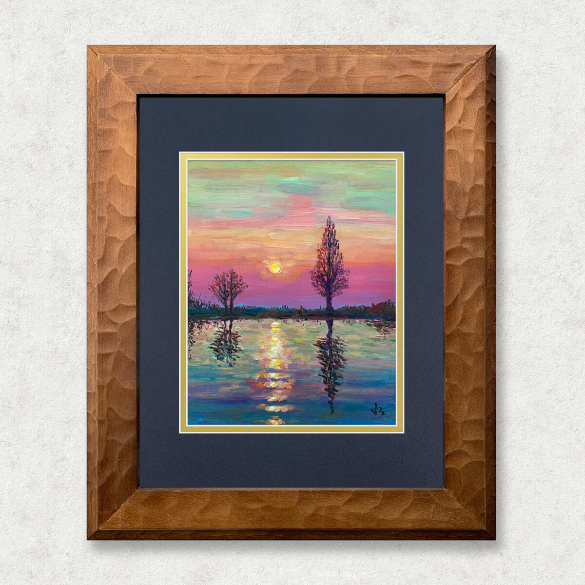 Whispers of Twilight Walnut — Dallas Deng oil painting, framed view, light and calm.