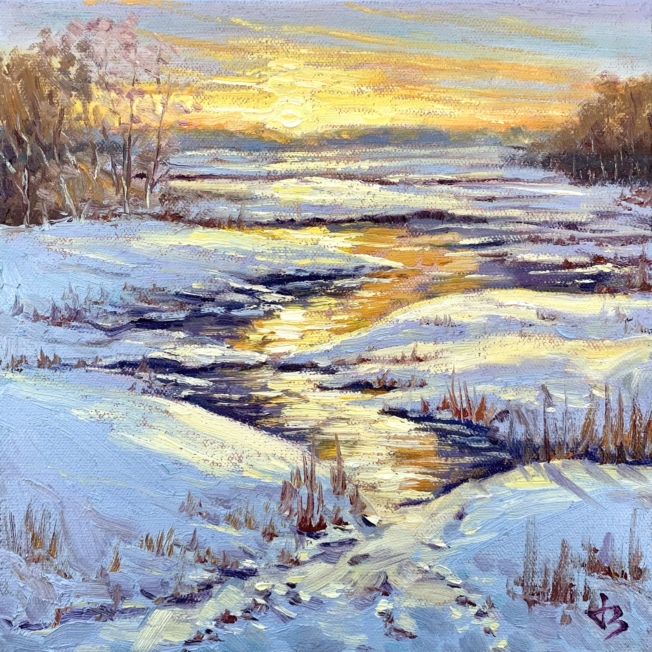 Winters Glow — Dallas Deng landscape oil painting, light and calm.