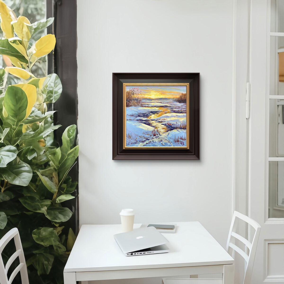 Winters Glow 1 — Dallas Deng oil painting, interior wall view, light and calm.