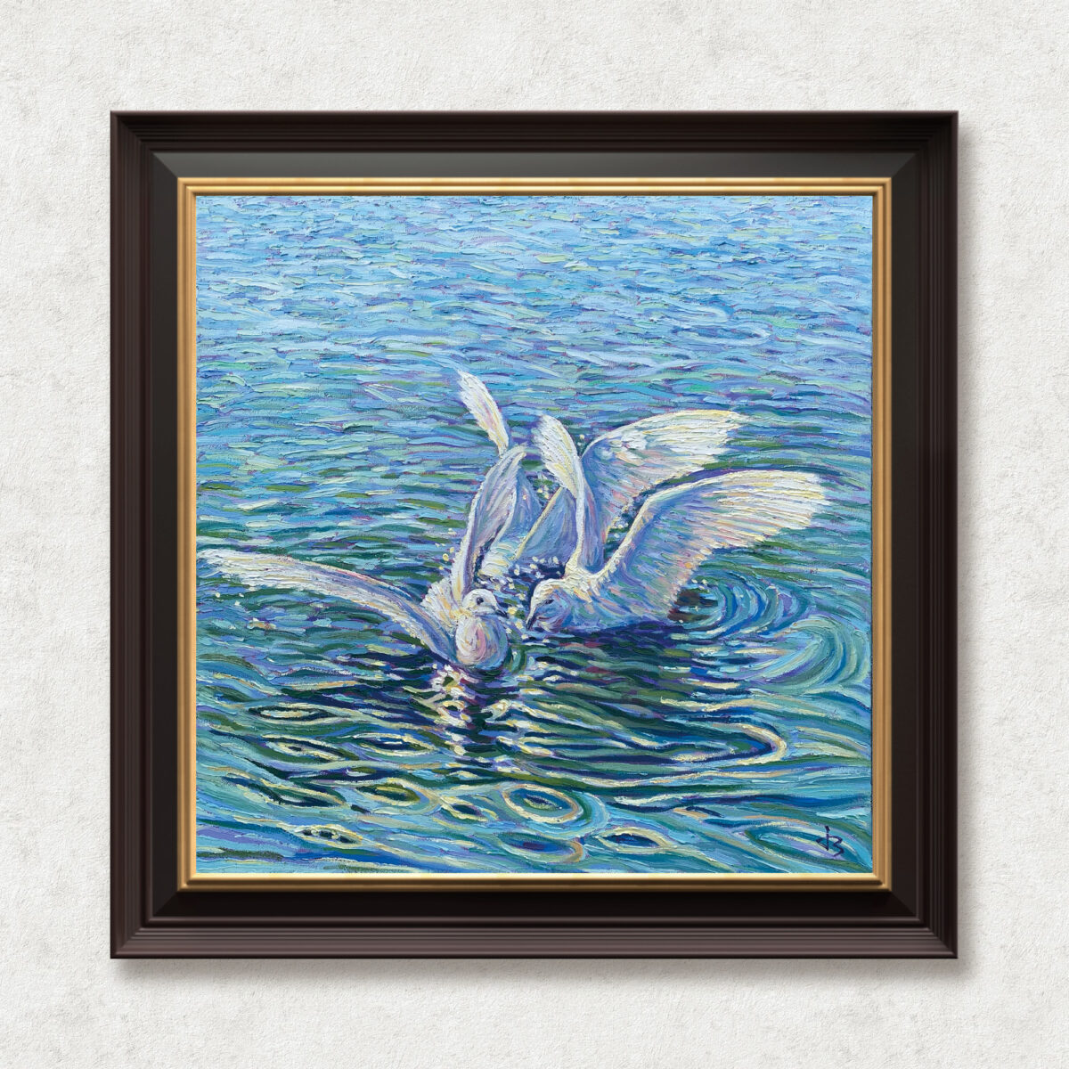 Wonderful Bath — Dallas Deng oil painting, framed view, light and calm.