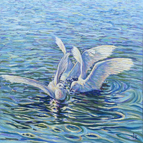 Wonderful Bath — Dallas Deng animal oil painting, light and calm.